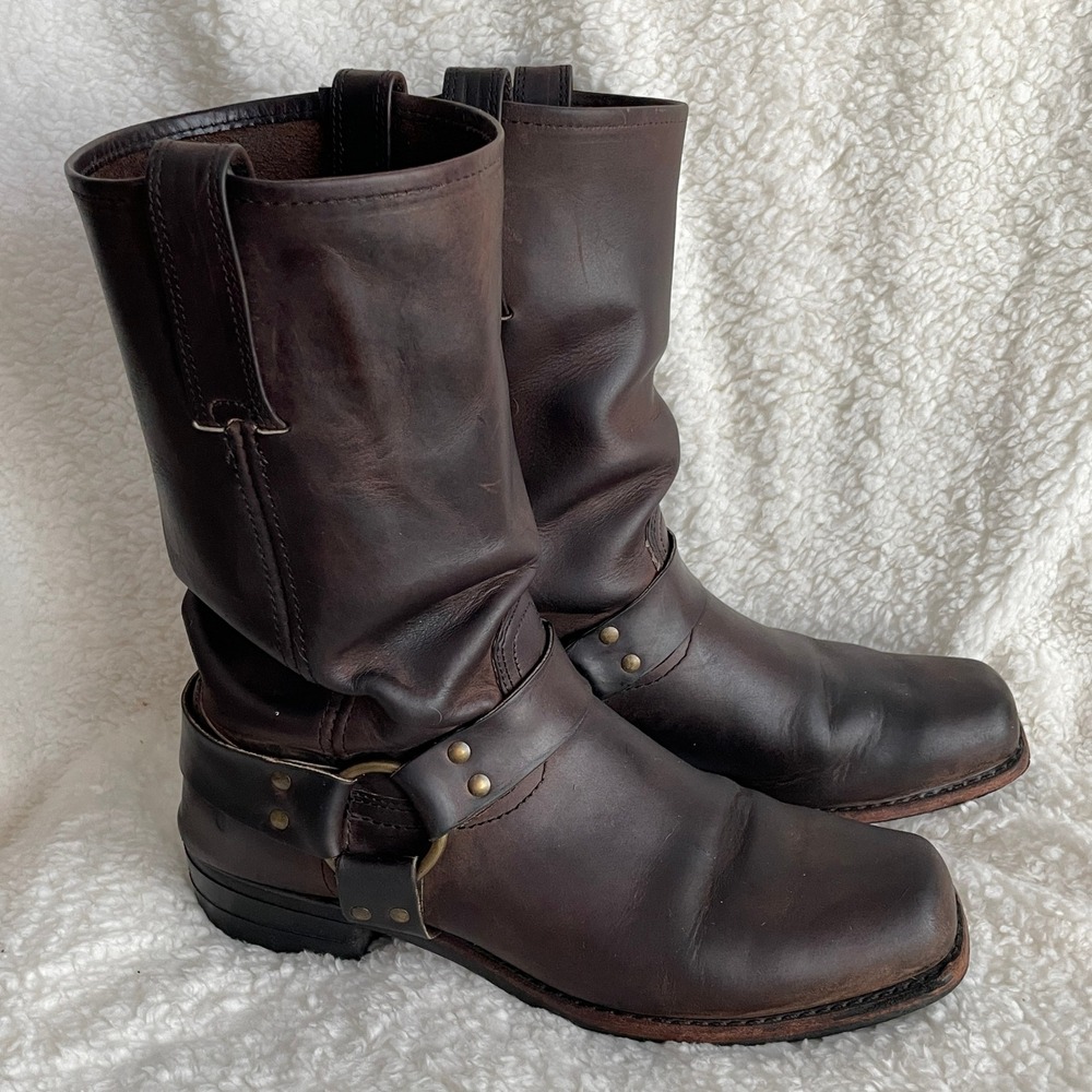 Frye Leather Men 12R Harness Motorcycle Boots Brown USA Made Vintage *LOOK